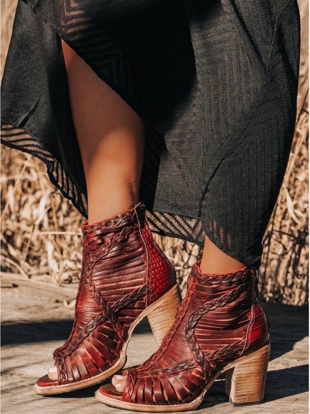 Freebird by Steven Red-Brown Braided Leather Ankle Boots - Picture 2 of 11